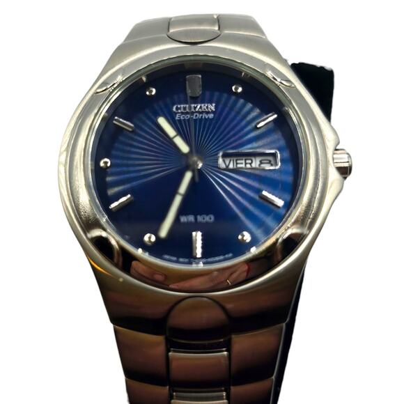 Spanish Date New Citizen Eco-Drive Watch Men Blue Dial E101-K17535 No Manual - Picture 10 of 16